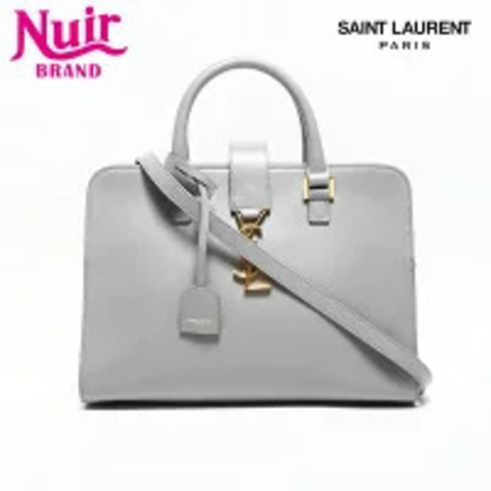 Yves Saint Laurent Baby Cabas Leather Handbag Gray